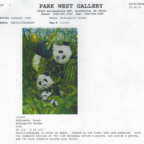 "Endangered Pandas" by Susan Andreason Seriolithograph - Picture 10 of 10